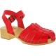 Handmade women's clogs with red leather cage upper