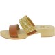 Wooden mules with tan leather and rafia band Handmade