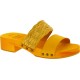 Yellow mules with leather and rafia band Handmade