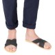 Men's slipper sandals with crossed bands in dark brown nubuck leather