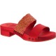 Red mules with leather and rafia band Handmade