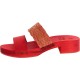 Red mules with leather and rafia band Handmade