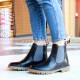 Women black leather chelsea boot with Vibram sole