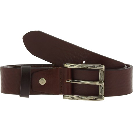 Ceinture En Cuir Veritable Marron Fonc Avec Boucle Rectangulaire En