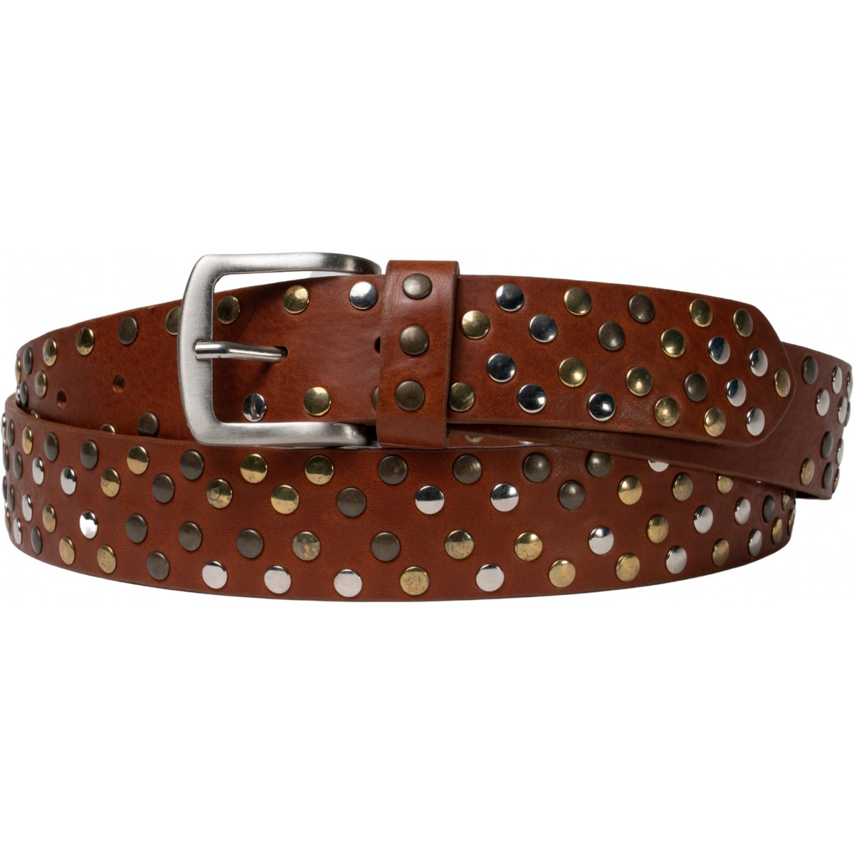 Mens Unisex Leather Brown Belt 40 Studded Bronze Metal Buckle and studs  $225