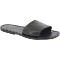 Men's leather slides sandals in black leather handmade