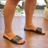 Men's leather slides sandals in black leather handmade