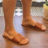 Men's leather slides sandals in tan leather handmade