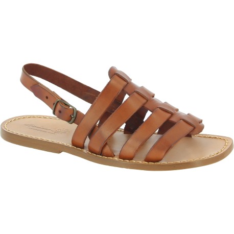 Sandalias jaula para hombre en piel color cuero