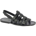 Sandals cage pour homme en cuir noir artisanales