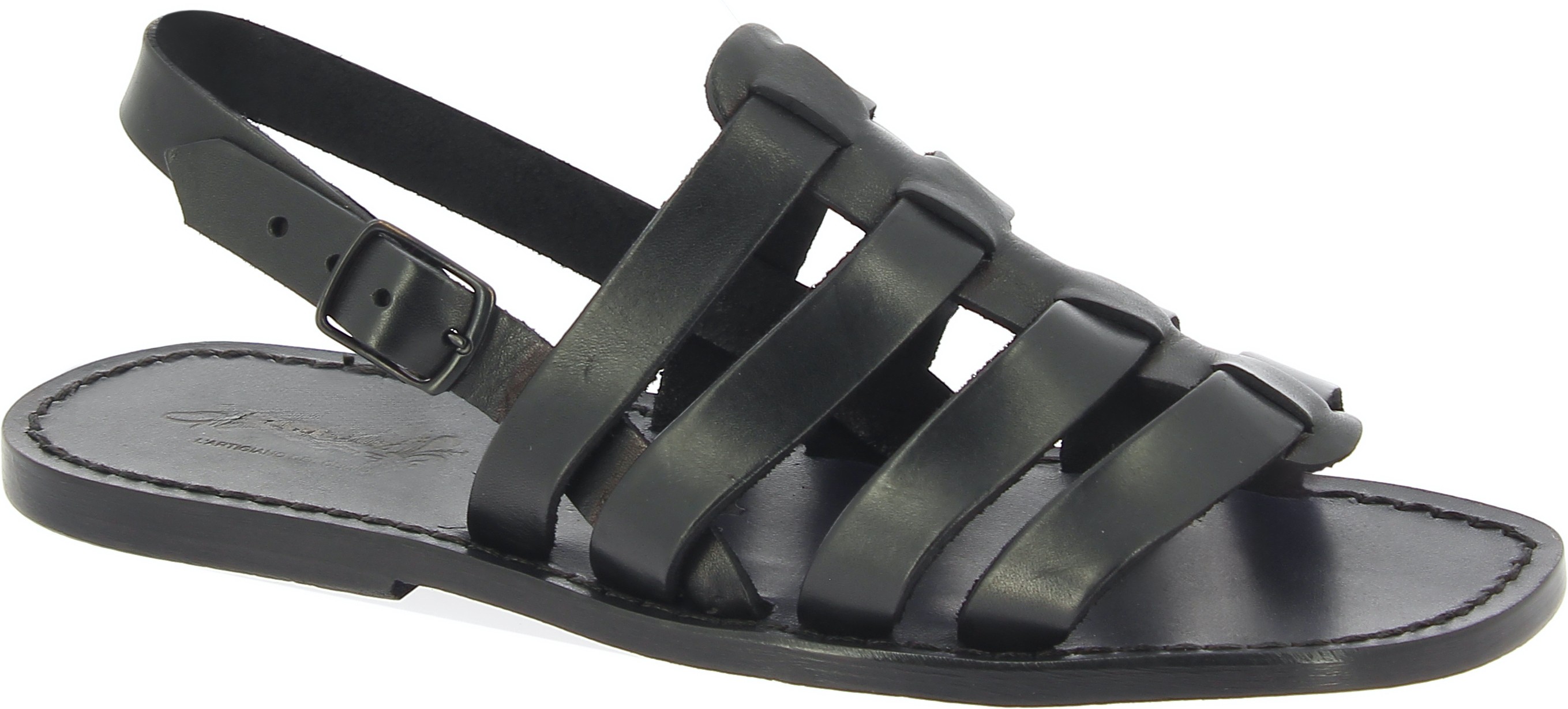 Leather cage sandals for men in black leather