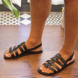 Leather cage sandals for men in black leather