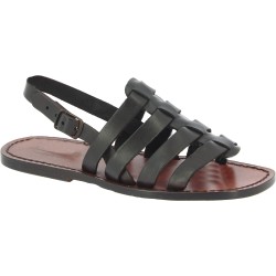 Leather cage sandals for men in dark brown leather