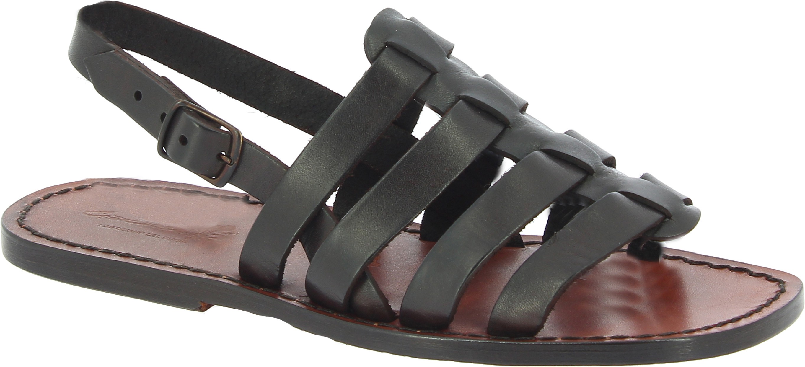 Leather cage sandals for men in dark brown leather