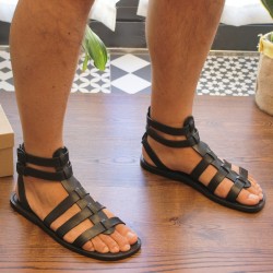 Römische Sandalen aus Schwarze leder in Italien von Handgefertigt