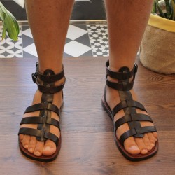 Dark brown men's roman leather sandals Handmade in Italy