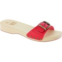 Handmade wooden clog slippers for women with adjustable red leather band