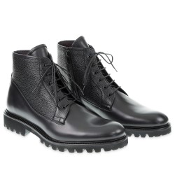 Fratelli Borgioli Black Antique Calfskin Chelsea Lace-Up Ankle Boots