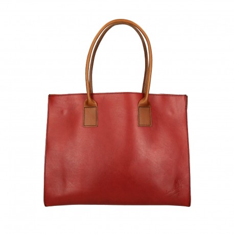 Two tone red tan leather tote bag for women Handmade | Gianluca - The ...